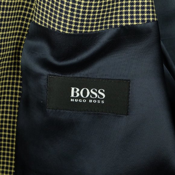 Hugo Boss Mens Blazer Jacket 44L Tall Black Yellow Loro Piana Super 100s Check - Picture 11 of 15